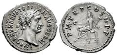 Roman Imperial Trajan. Denarius. 98-99 d.C. Rome. (Ric-9). (Seaby-203). Anv.: IMP CAES NERVA TRAIAN AVG GERM. Laureate head of right. Rev.: P M TR P COS II P P. vesta sealed left holding patera and to