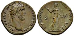 Roman Imperial Antoninus Pius. Sestertius. 141-143 d.C. Rome. (Ric-608). (Bmc-1250). (Ch-473 var). Anv.: NTONINVS AVG PIVS PP TR P COS III. Laureate head right. Rev.: VNONI SISPITAE S-C. Juno Sospita 