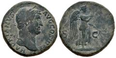 Roman Imperial Hadrian. Sestertius. 136 d.C. Rome. (Ric-II 3.2288). (Bmcre-1549). (C-1374). Anv.: HADRIANVS AVG COS III P P, laureate head to right. Rev.: Nemesis-Victory advancing to right, holding b