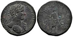 Roman Imperial Hadrian. Sestertius. 119-120 d.C. Rome. (Ric-II 3.260). (Bmcre-1204). Anv.: IMP CAESAR TRAIANVS HADRIANVS AVG P M TR P COS III, laureate bust to right, slight drapery on far shoulder. R