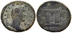 Roman Imperial Divus Antoninus Pius. Sestertius. 161 d.C. Rome. (Ric-1272). (Bmcre-886). (C-258). Anv.: DIVVS ANTONINVS, bare head right. Rev.: DIVO PIO, square altar; S-C across fields. Ae. 24,39 g. 