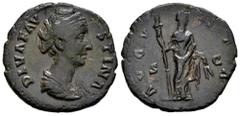 Roman Imperial Diva Faustina. Dupondius. 141 d.C. Rome. (Ric-III 1171). (Bmcre-1568). (C-89). Anv.: DIVA FAVSTINA, draped bust to right. Rev.: AVGVSTA, Ceres standing to left, holding torch and corn-e
