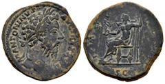 Roman Imperial Marcus Aurelius. Sestertius. 173 d.C. Rome. (Ric-III 1064). (Bmcre-1437). (C-248). Anv.: M ANTONINVS AVG TR P XXVII, laureate head to right. Rev.: IMP VI COS III, Jupiter seated to left