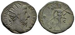 Roman Imperial Marcus Aurelius. Dupondius. 170-171 d.C. Rome. (Ric-993). (C-128). Anv.: M ANTONINVS AVG TR P XXV. Radiate head to right. Rev.: COS III. Mars advancing right, holding spear and trophy; 