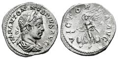 Roman Imperial Elagabalus. Denarius. 220-221 d.C. Rome. (Ric-161). (Seaby-300a). Anv.: IMP ANTONINVS PIVS AVG. Laureate and draped bust of Elagabalus to right. Rev.: VICTORIA AVG. Victory hovering bet