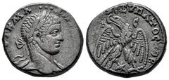 Roman Imperial Elagabalus. Seleucis and Pieria. Tetradrachm. 219 d.C. Antioch. (Prieur-270). Anv.: ΑVΤ Κ Μ Α ... ΑΝ(ΤHΝΕΙΝΟ-C CEB) Laureate bust to right, with slight drapery over his far shoulder. Re