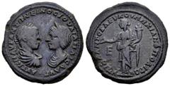 Roman Imperial Elagabalus and Julia Maesa. Moesia Inferior. AE 28. 218-222 d.C. Marcianopolis. (Varbanov-1653). Anv.: AVT K M AVP ANTΩNEINOC AVΓ IOVΛIA MAICA AVΓ. laureate, draped, and cuirassed bust 