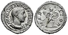 Roman Imperial Severus Alexander. Denarius. 231-235 d.C. Rome. (Ric-246). (Bmcre-833). (Rsc-161a). Anv.: IMP ALEXANDER PIVS AVG, laureate and draped bust right. Rev.: MARS VLTOR, Mars advancing right,