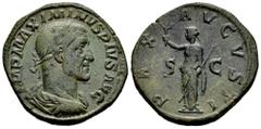 Roman Imperial Maximinus I. Sestertius. 235-236 d.C. Rome. (Ric-IV 58). (Bmcre-7). (C-34). Anv.: IMP MAXIMINVS PIVS AVG, laureate, draped and cuirassed bust to right. Rev.: PAX AVGVSTI, Pax standing t
