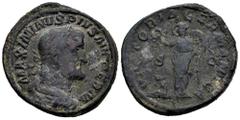 Roman Imperial Maximinus I. Sestertius. 236-238 d.C. Rome. (Ric-IV 90). (Bmcre-191). (C-109). Anv.: MAXIMINVS PIVS AVG GERM, laureate, draped and cuirassed bust to right. Rev.: VICTORIA GERMANICA, Vic