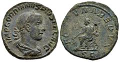 Roman Imperial Gordian III. Sestertius. 244 d.C. Rome. (Ric-IV 331a). (C-99). Anv.: IMP GORDIANVS PIVS FEL AVG, laureate, draped and cuirassed bust to right. Rev.: FORTVNA REDVX, Fortuna seated to lef