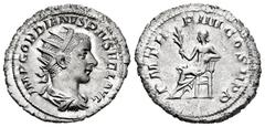 Roman Imperial Gordian III. Antoninianus. 241-243 AD. Rome. (Ric-88). (Sear-8645). Anv.: IMP GORDI ANVS PIVS FEL AVG Radiate, draped and cuirassed bust right. Rev.: PM TR P IIII COS II PP. Apollo, wea