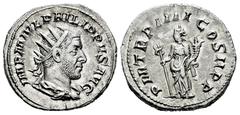 Roman Imperial Philip I. Antoninianus. 246 d.C. Rome. (Ric-IV 3). (Rsc-124). Anv.: IMP M IVL PHILIPPVS AVG, radiate, draped and cuirassed bust to right, seen from behind. Rev.: P M TR P III COS P P, F