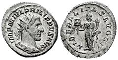 Roman Imperial Philip I. Antoninianus. 244-247 d.C. Rome. (Ric-IV 38b). (Rsc-87). Anv.: IMP M IVL PHILIPPVS AVG, radiate, draped and cuirassed bust to right. Rev.: LIBERALITAS AVGG II, Liberalitas sta