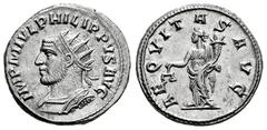 Roman Imperial Philip I. Antoninianus. 247-249 d.C. Antioch. (Ric-IV 240b). (Rsc-2 var.). Anv.: IMP M IVL PHILIPPVS AVG, radiate and cuirassed bust to left. Rev.: AEQVITAS AVG, Aequitas standing facin