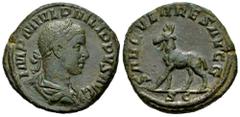 Roman Imperial Philip II. Sestertius. 248 d.C. Rome. (Ric-IV 264a). (C-73). Anv.: IMP M IVL PHILIPPVS AVG, laureate, draped and cuirassed bust to right. Rev.: SAECVLARES AVGG, goat standing to left; S