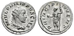 Roman Imperial Philip II. Antoninianus. 244-246 d.C. Rome. (Ric-IV 218d). (Rsc-48). Anv.: M IVL PHILIPPVS CAES, radiate, draped and cuirassed bust to right. Rev.: PRINCIPI IVVENT, Prince standing to l