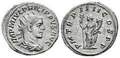 Roman Imperial Philip II. Antoninianus. 247 d.C. Antioch. (Ric-232). (Rsc-33a). Anv.: IMP M IVL PHILIPPVS AVG Radiate, draped and cuirassed bust to right. Rev.: P M TR P IIII COS P P Felicitas standin