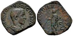 Roman Imperial Herennius Etruscus. Sestertius. 250-251 d.C. Rome. (Ric-IV 171a). Anv.: Q HER ETR MES DECIVS NO(B C), bare-headed and draped bust to right. Rev.: (PRI)NCIPI IVVENTVTIS, Prince standing 