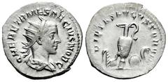 Roman Imperial Herennius Etruscus. Denarius. 250-251 AD. Rome. (Ric-IV 143 (Decius)). (Seaby-14). Anv.: Q HER ETR MES DECIVS NOB C. Radiate and draped bust to right. Rev.: PIETAS AVGVSTORVM. Priestly 