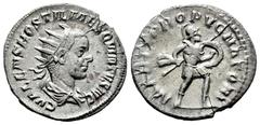 Roman Imperial Hostilian. Antoninianus. 251 d.C. Rome. (Ric-IV 177b). (Rsc-15). Anv.: C VALENS HOSTIL MES QVINTVS N C, radiate and draped bust to right. Rev.: MARTI PROPVGNATORI, Mars advancing to rig