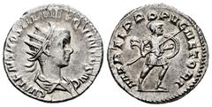 Roman Imperial Hostilian. Antoninianus. 251 d.C. Rome. (Ric-IV 177b). (Rsc-15). Anv.: C VALENS HOSTIL MES QVINTVS N C, radiate and draped bust to right. Rev.: MARTI PROPVGNATORI, Mars advancing to rig