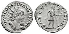 Roman Imperial Postumus. Antoninianus. 266-267 d.C. Trier. (Ric-V 2, 83). (Seaby-331a). Anv.: IMP C POSTVMVS P F AVG. Radiate, draped and cuirassed bust to right. Rev.: SAECVLI FELICITAS. Emperor stan