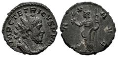 Roman Imperial Tetricus I. Antoninianus. 272-273 d.C. Trier. (Ric-V.2 100). Anv.: IMP C TETRICVS P F AVG. Radiate, draped and cuirassed bust to right. Rev.: PAX AVG. Pax standing to left, holding oliv
