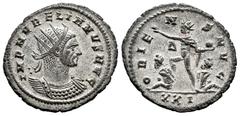 Roman Imperial Aurelian. Antoninianus. 274 d.C. Cyzicus. (Ric-364). (C-154). Anv.: IMP AVRELIANVS AVG Radiate and cuirassed bust to right. Rev.: ORIENS AVG.Sol standing front, head to left, raising hi