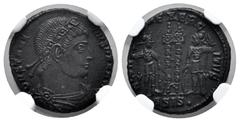 Roman Imperial Constantinus I. Nummus. 330-333 AD. Siscia. (Ric-VII 219). Anv.: CONSTANTINVS MAX AVG, rosette-diademed, draped and cuirassed bust to right. Rev.: GLORIA EXERCITVS, two soldiers standin