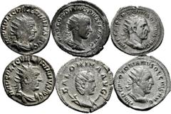 Large Lots Lot of 6 coins from the Roman Empire. Antoninians of Trajan Decius, Gordian III, Salonina, and Valerian I. All different. Ag/Bi. TO EXAMINE. Almost VF/Choice VF. Est...200,00. Spanish Descr