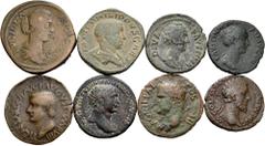 Large Lots Lot of 8 coins from the Roman Empire. Containing As, Dupondius and Sestertius of the next Emperors: Tiberius, Agrippa, Commodus, Trajan, Faustina mother, Faustina II, Lucilla and Philip II.