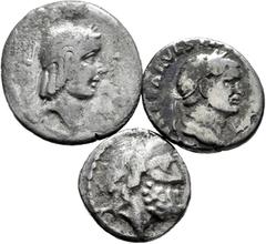 Large Lots Lot of 3 ancient silver coins, 1 Republican denarius, 1 Imperial denarius, 1 Achaean League drachm (Sparta). TO EXAMINE. F/Choice F. Est...90,00. Spanish Description: Lote de 3 monedas de p