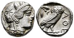 Greek Coins Attica. Athens. Tetradrachm. 454-404 BC. (Kroll-8). (Sng Cop-31). (Hgc-4, 1597). Anv.: Head of Athena right, wearing crested Attic helmet ornamented with three olive leaves above visor and