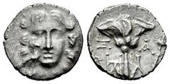 Greek Coins Caria. Mylasa. Drachm. 175-150 BC. (Ashton-Mylasa p.14 and pl.7,211). Anv.: Head of Helios facing; eagle standing right at cheek to right. Rev.: Ξ-A (month) / HΔ-IΔ monograms across fields