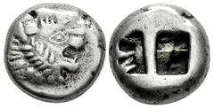 Greek Coins Kingdom of Lydia. Alyattes. Hekte - 1/6 stater. 600-561 BC. Sardes. (GRPC-Lydia G28). (Weidauer-76/8). (Boston MFA-1769). Anv.: Lion's head to right with open jaws, sunburst on forehead. R