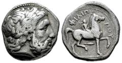 Greek Coins Kingdom of Macedon. Alexander III, "The Great". Tetradrachm. 336-323 BC. Pella. In the name and types of Philip II. (Sng Ans-417/8). Anv.: Laureate head of Zeus right. Rev.: Rider, wearing