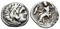 Greek Coins Kingdom of Macedon. Philip III Arrhidaios. Drachm. 336-323 BC. Lampsakos. In the name and types of Alexander III. (Price-1365). (Müller-531). Anv.: Head of Herakles to right, wearing lion 