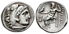 Greek Coins Kingdom of Macedon. Philip III Arrhidaios. Drachm. 322-319 BC. Kolophon. In the name and types of Alexander III. (Price-1768). (Müller-240). (Sng Cop-974). Anv.: Head of Herakles to right,