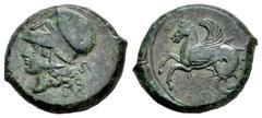 Greek Coins Sicily. Dionysios I. Litra. 405-367 BC. Syracuse Mint. (CNS-44). (Hgc-2). Anv.: Head of Athena to left, wearing Corinthian helmet. Rev.: Hippocamp to left. Ae. 5,71 g. Greenish patina. Alm