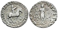 Greek Coins Indo-Skythians. Azes II. Tetradrachm. 57-5 BC. (Mitchiner-854). Anv.: Skythian king on horseback to right, holding whip aloft. Rev.: Zeus left holding Nike. Ag. 9,18 g. Choice VF. Est...90