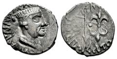 Greek Coins Indo-Skythians. Western Kshatrapas (Western Satraps). Drachm. 53-99 AD. Napahana. (Senior-303). Anv.: PANNINѠ ΞAHAPATAC NAHAΠANAC(or similar), diademed head to right, wearing cap. Rev.: Ar