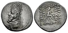 Greek Coins Kingdom of Parthia. Gotarzes I. Drachm. 91-87 BC. Rhagai. (Sellwood-29.1). (Sunrise-305). Anv.: Diademed bust to left, wearing tiara. Rev.: BAΣIΛEΩΣ BAΣIΛEΩN APΣAKOY ΔIKAIOY EYEPΓETOY KAI 