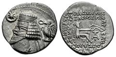 Greek Coins Kingdom of Parthia. Phraates IV. Drachm. 38-32 BC. Ekbatana. (Sellwood-54.7). (Shore-297). Anv.: Diademed and draped bust to left, with wart on forehead, pointed beard and segmented neckle