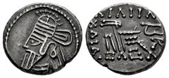 Greek Coins Kingdom of Parthia. Osroes II. Drachm. 190-208 AD. Ekbatana. (Sellwood-85.3). (Shore-439). Anv.: Bust to left, wearing tiara. Rev.: Archer (Arsakes I) seated to right on throne, holding bo