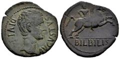 Celtiberian Coins Bilbilis. Augustus period. Unit. 27 BC - 14 AD. Calatayud (Zaragoza). (Abh-275). (Acip-3015). Anv.: AVGVSTVS. DIV. F. Laureate head of Augustus right. Rev.: Horseman right, holding s