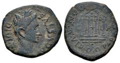 Celtiberian Coins Ilici. Augustus period. Half unit. 27 BC - 14 AD. Elche (Alicante). (Abh-1519). (Acip-3203). Anv.: AVGVSTVS. DIVI. F. Laureate head of Augustus right. Rev.: Tetrastyle temple, IVNONI