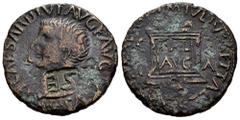 Celtiberian Coins Ilici. Time of Tiberius. Unit. 14- 36 AD. Elche (Alicante). (Abh-1522). (Acip-3207a). Anv.: TI. CAESAR. DIVI. AVG. F. AVGVSTVS. P. M. Head of Tiberius left. Rev.: Altar with inscript