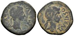 Celtiberian Coins Turiaso. Augustus period. Unit. 27 BC - 14 AD. Tarazona (Zaragoza). (Abh-2435). (Acip-3274). Anv.: IMP.AVGVSTVS. P.P. around laureate head of Augustus right. Rev.: Female head right,