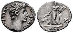 Roman Imperatorial Augustus. Denarius. 15-13 BC. Lugdunum. (Ffc-113). (Ric-171a). (S-144). Anv.: AVGVSTVS DIVI. F bare head of Augustus right. Rev.: IMP. - X., Apollo standing left, holding lyre and p